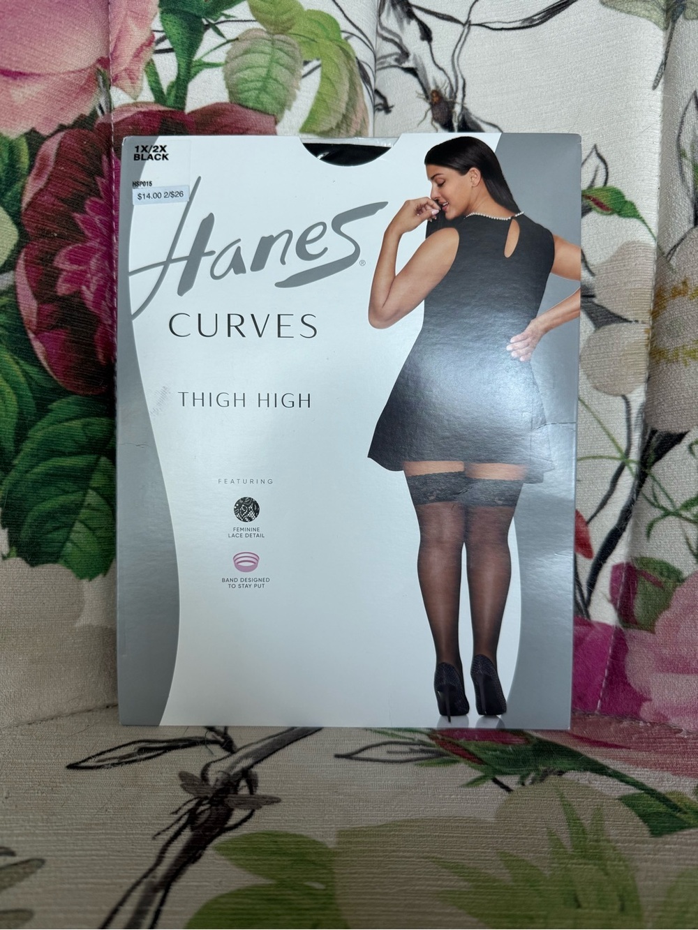Hanes Curves Black Lace Thigh High Stockings 1X/2X NWT